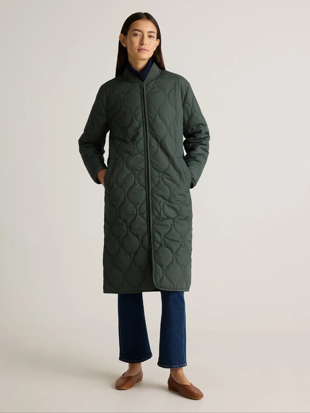 Quince Quilted Long Coat Size Small Verdant Pine EUC